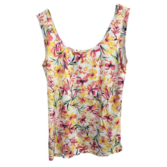 Jillian Nicole Womens Floral Tank Top White Pink Yellow Sleeveless Sz S - Picture 2 of 9